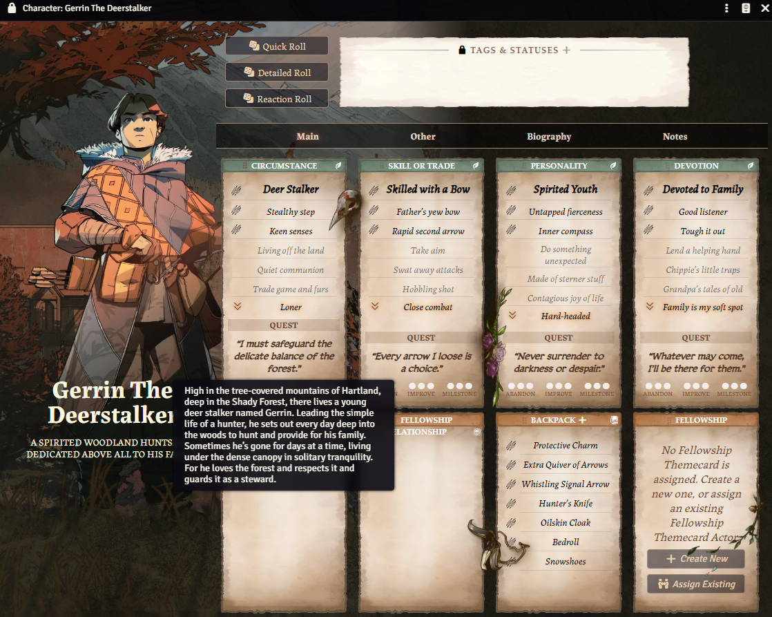Legend In The Mist Foundry VTT Character Pack