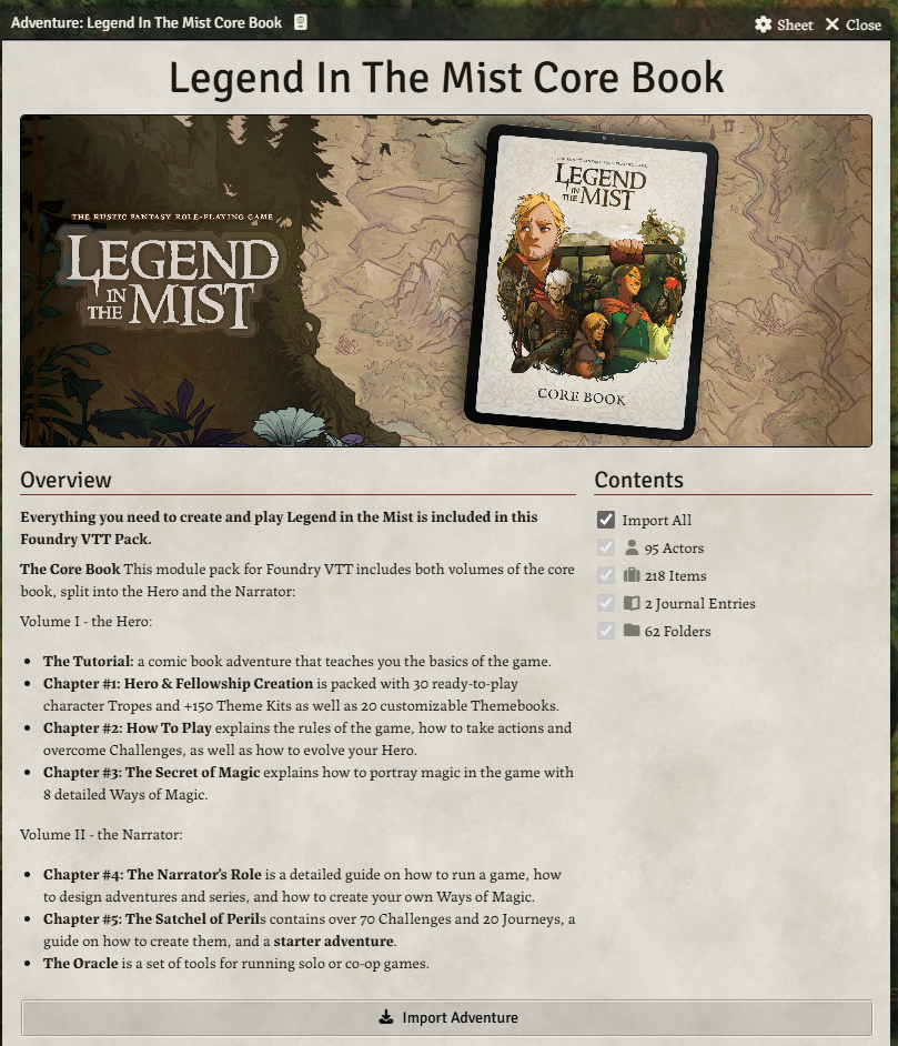 Legend In The Mist Foundry VTT Core Book