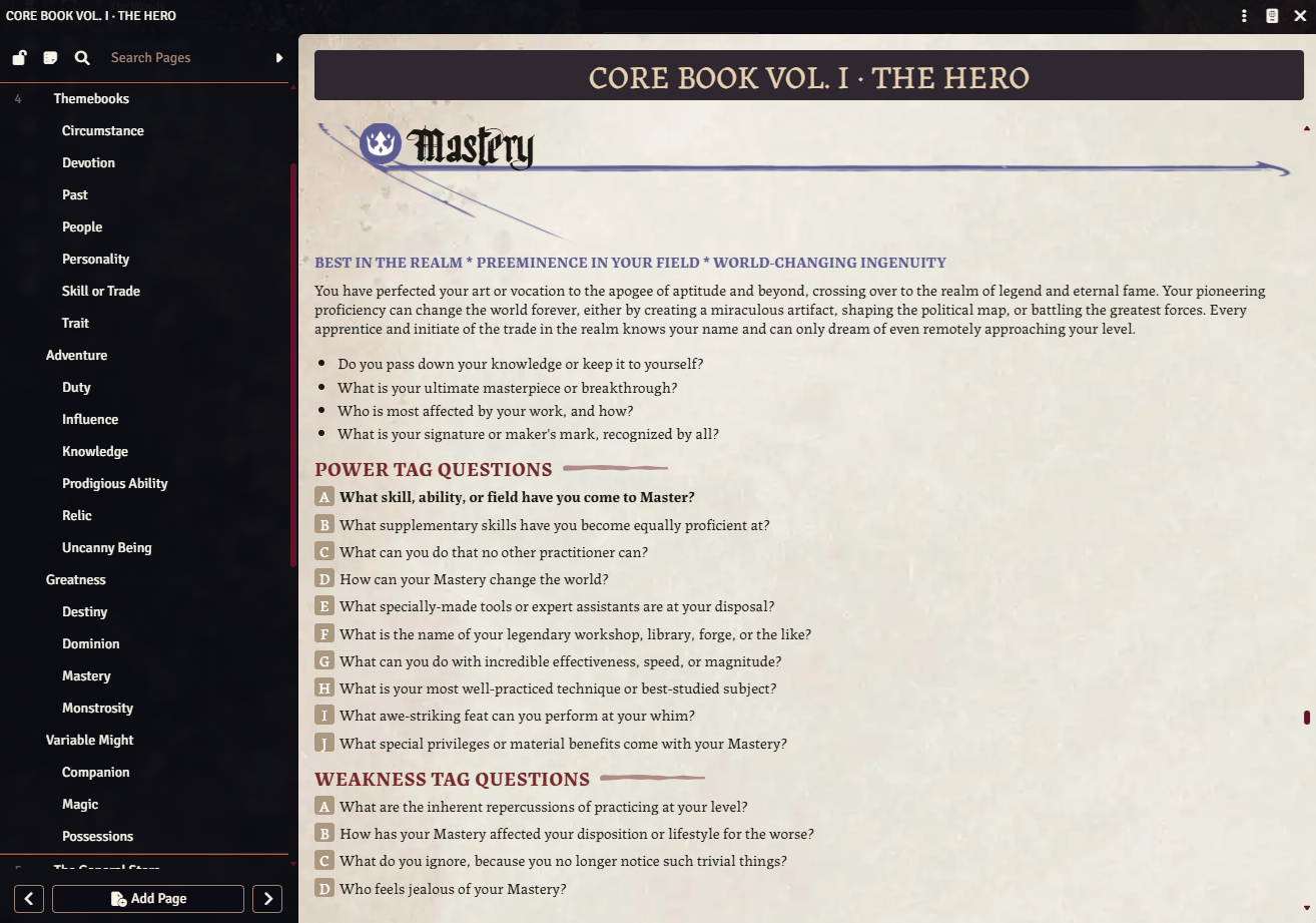 Legend In The Mist Foundry VTT Core Book