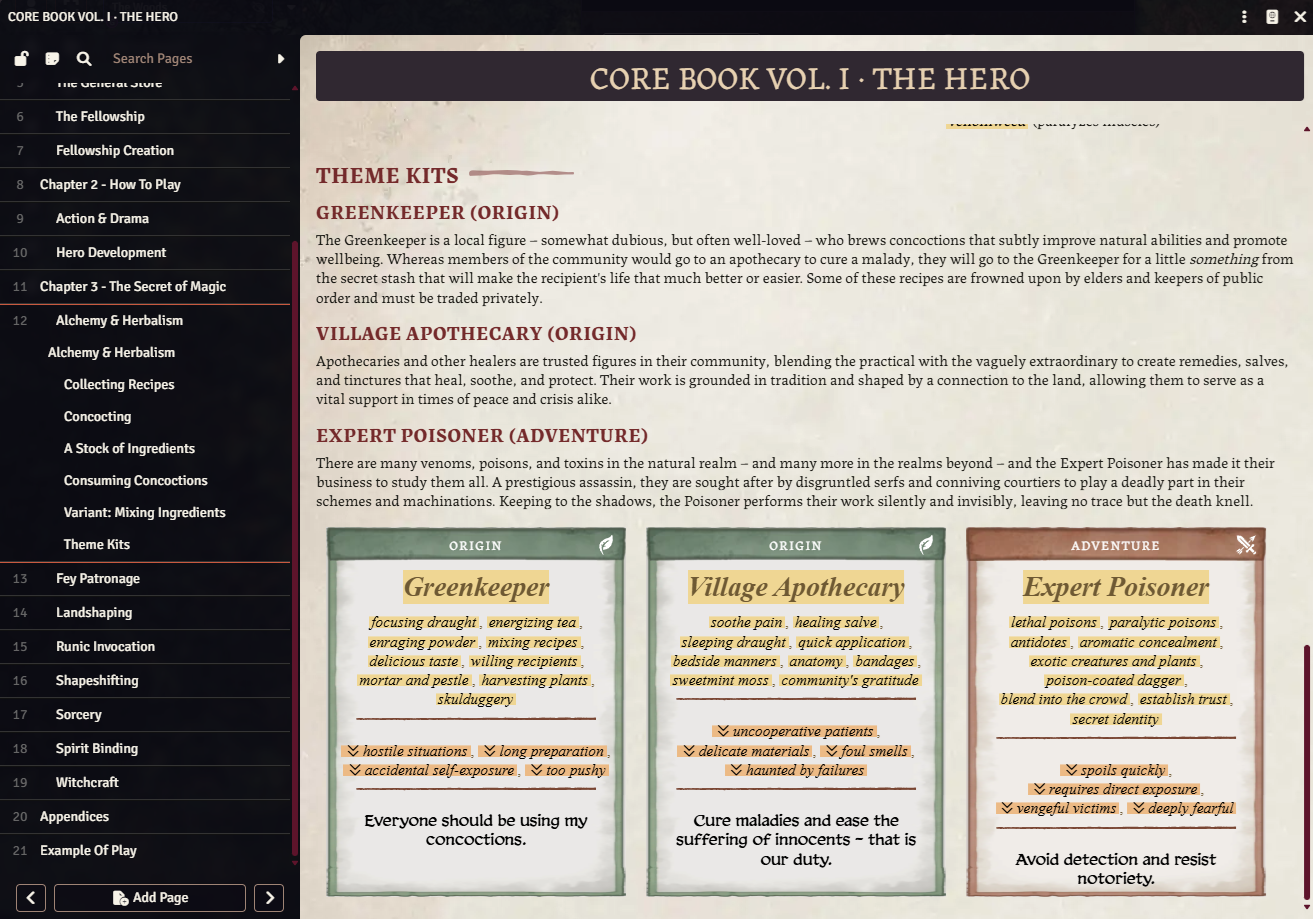 Legend In The Mist Foundry VTT Core Book