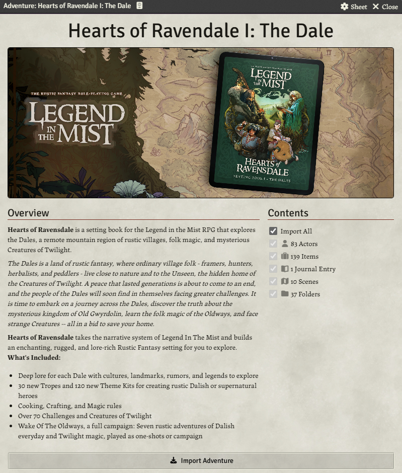 Legend In The Mist Foundry VTT Hearts of Ravensdale